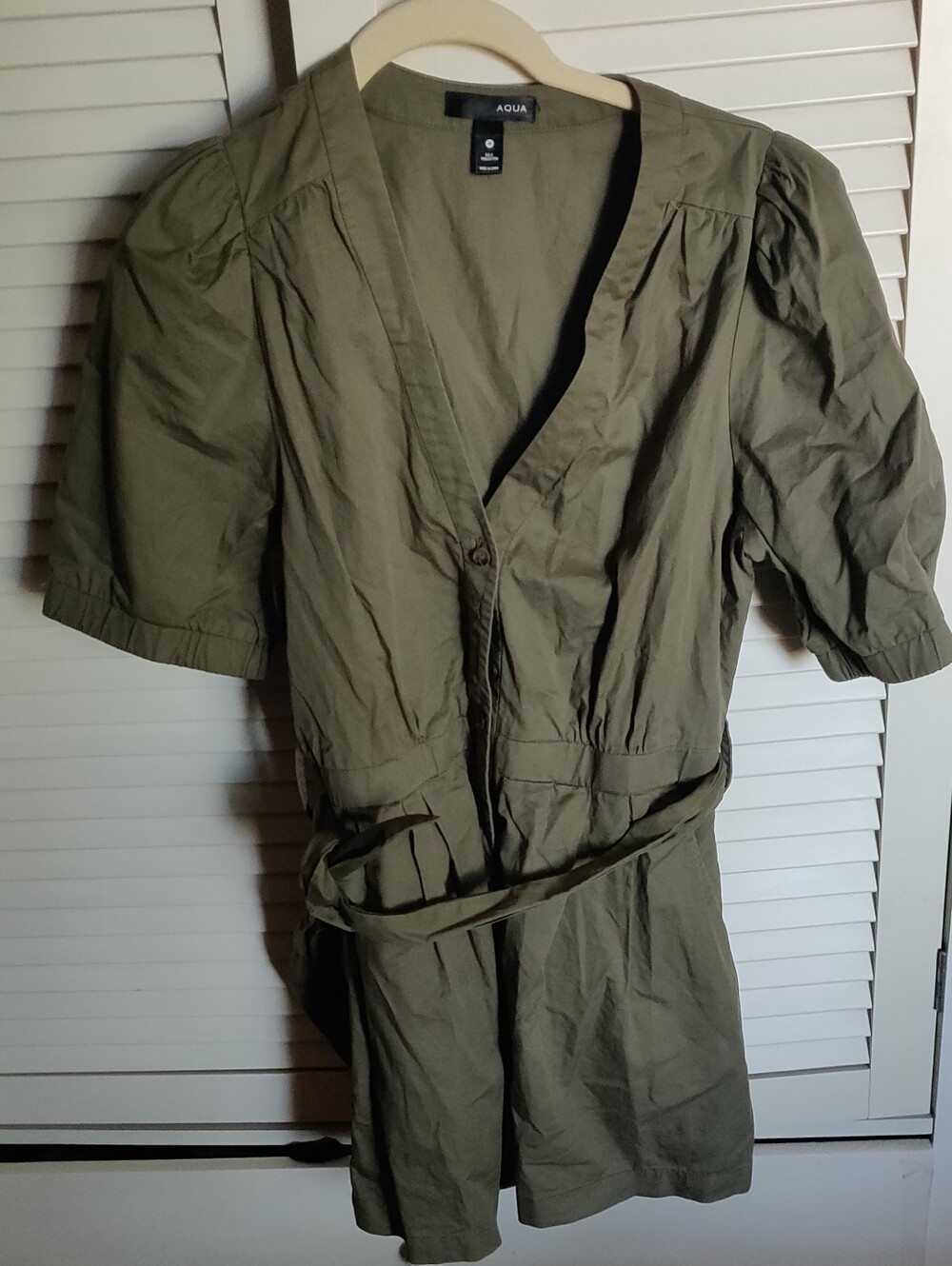 Aqua Bloomingdale's Olive Short Puffed Sleeve Romper